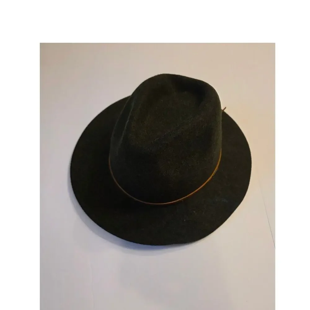 BRIXTON Wool Fedora Hat Leather Band 00212 M 7 1/4 (58 cm) -- Moss Green Western